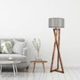 Opviq Lámpara de Pie de Madera con Pantalla de Tela Gris y Marrón